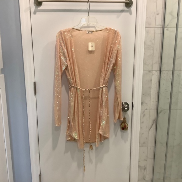 NWT NEW Intimately FREE People light pink rose sequin wrap robe jacket Small - Picture 5 of 13